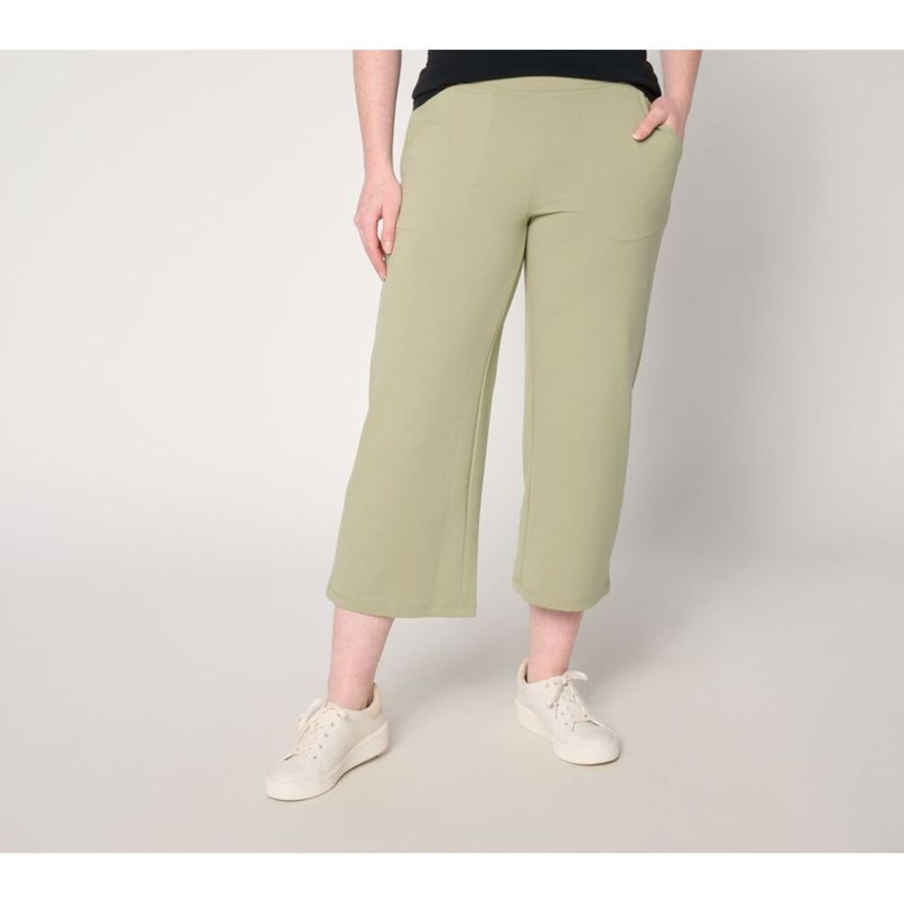 Denim & Co. Women's Plus Sz Pants 1X EasyWear French Terry Crop Brown